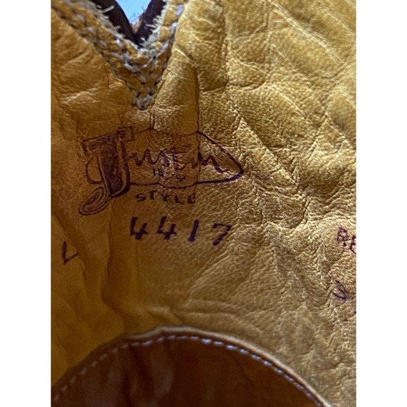 VTG Justin Tan Leather Western Cowboy Boots Pointed Toe Stacked Womens Heel  8 - Picture 10 of 12